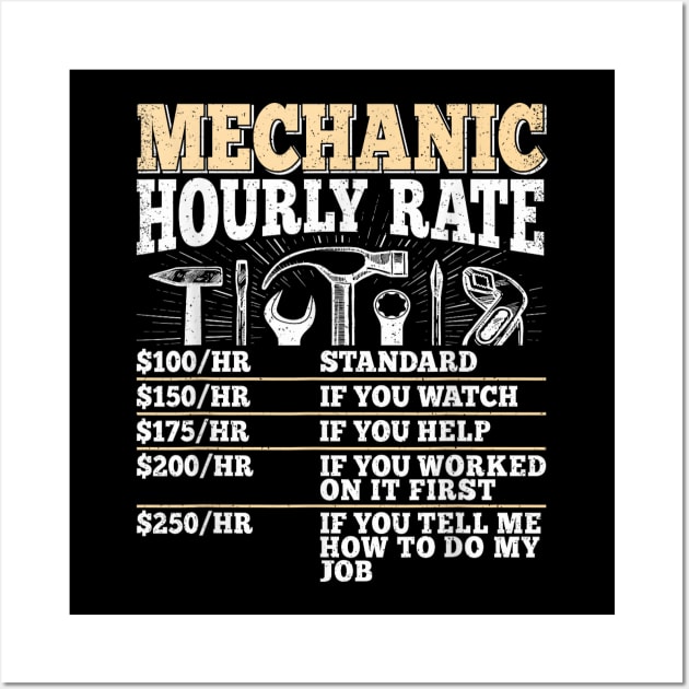 Funny Mechanic Hourly Rate Vintage Car Repairman Craftsman Wall Art by elmiragokoryan